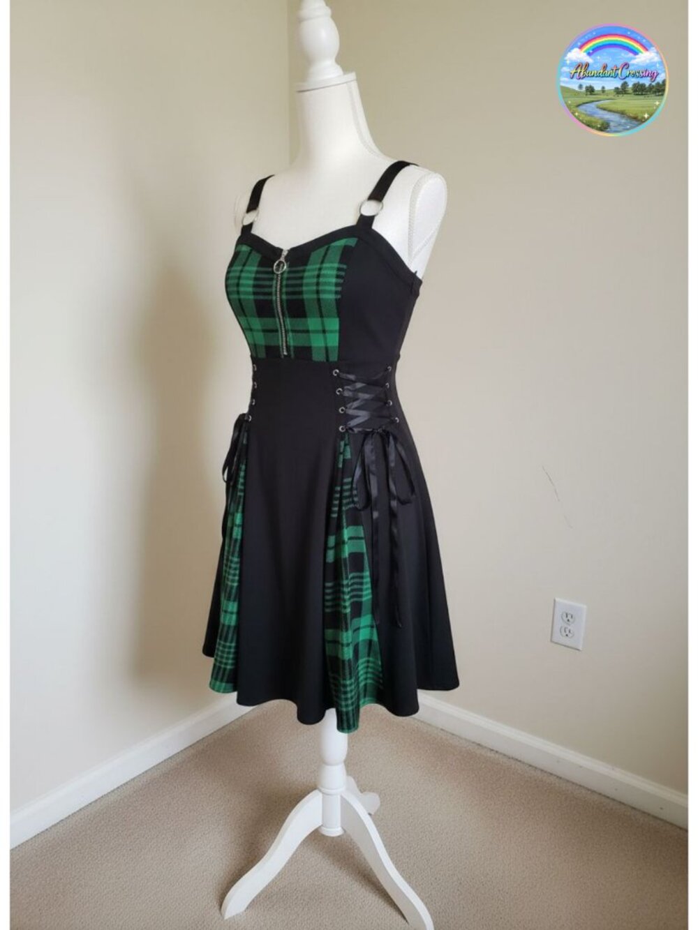 Rosegal Gothic Lace Up Plaid Half Zipper Dress Plus Size
